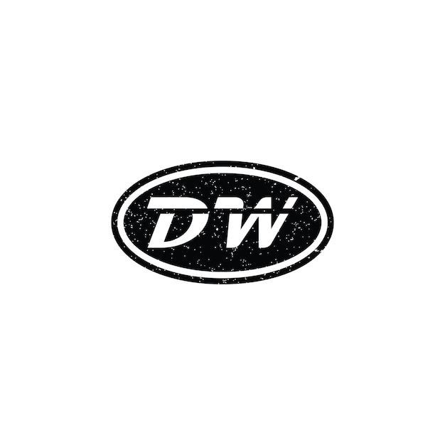 Vector abstract initial letter d and w logo in white color isolated in black circle shape