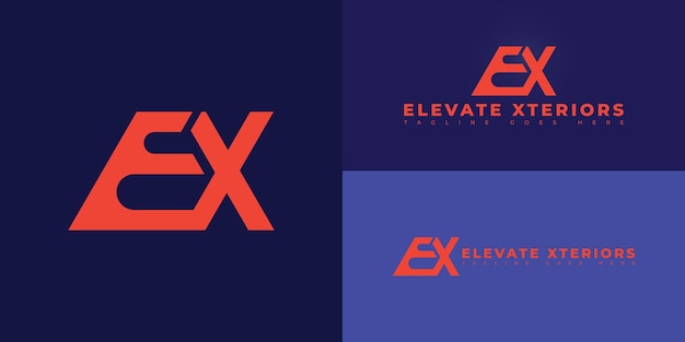 Vector abstract initial letter ex or xe in orange color isolated on multiple background colors