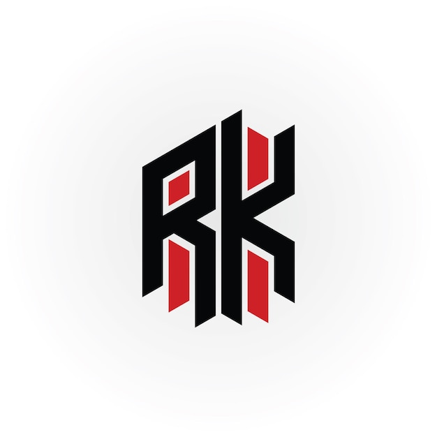 Abstract initial letter RK or KR logo in black-red color isolated in white background