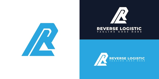 Abstract initial letter RL or LR logo in blue color isolated in white and blue backgrounds