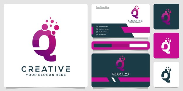 abstract initial Q letter white bubble logo template and business card