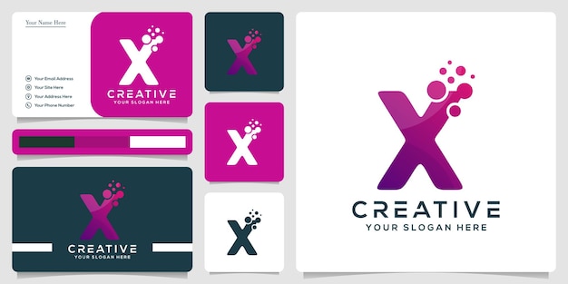 abstract initial X letter white bubble logo template and business card