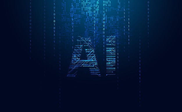 Abstract intelligence in form AI on background Circuit board Thinking and calculating using AI Binary code on blue background Futuristic Tansak