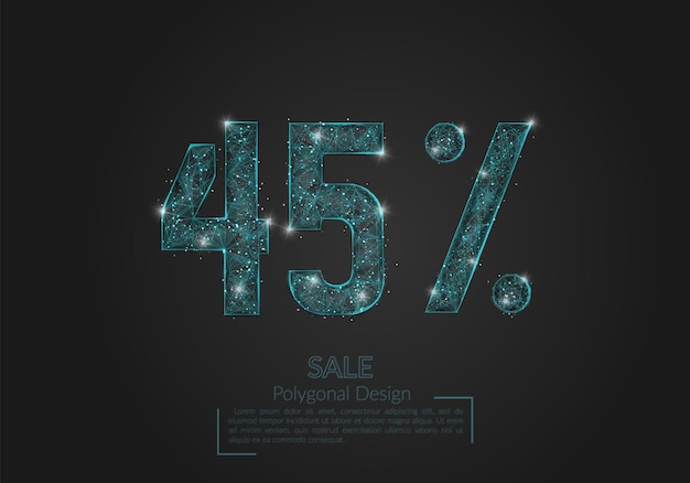 Abstract isolated blue 45 percent sale concept Polygonal illustration looks like stars in the blask night sky in spase or flying glass shards Digital design for website web internet