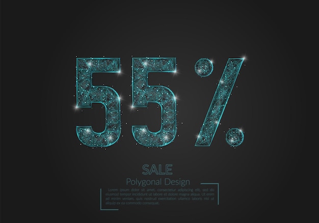 Abstract isolated blue 55 percent sale concept Polygonal illustration looks like stars in the blask night sky in spase or flying glass shards Digital design for website web internet