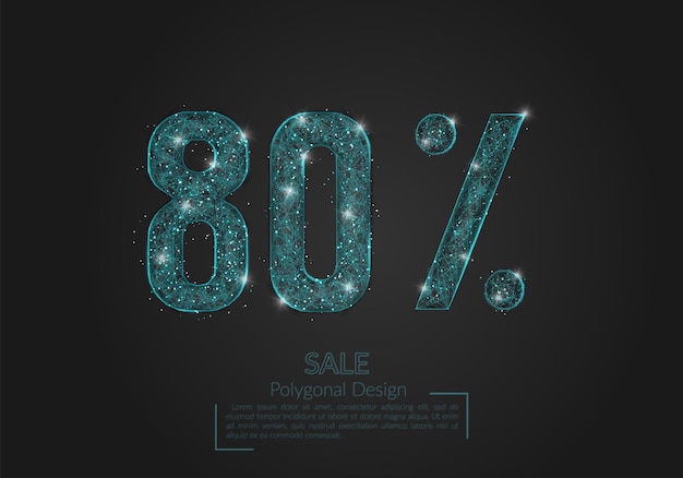 Abstract isolated blue 80 percent sale concept Polygonal illustration looks like stars in the blask night sky in spase or flying glass shards Digital design for website web internet