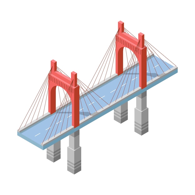 Abstract Isometric 3D Bridge Town City Urban Infrastructure Isolated Vector Design Style