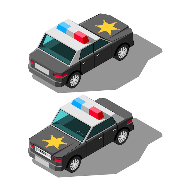 Abstract Isometric 3D Police Car Transport Machine Vector Design Style