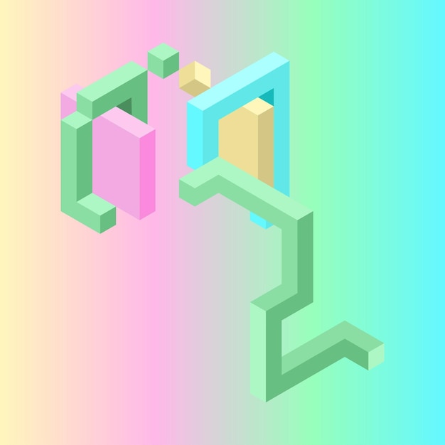 Abstract isometric shapes in vibrant colors on gradient backdrop and color pastel ideal for modern