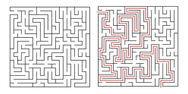 Abstract labyrinth for kids and adult on white background. Vector illustration with square maze