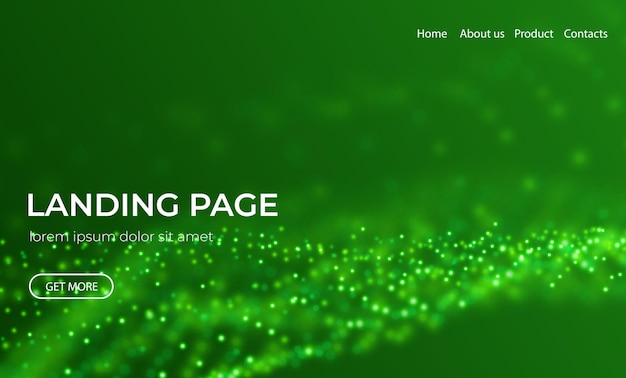 Abstract landing page background with green particles Flow wave with dot landscape