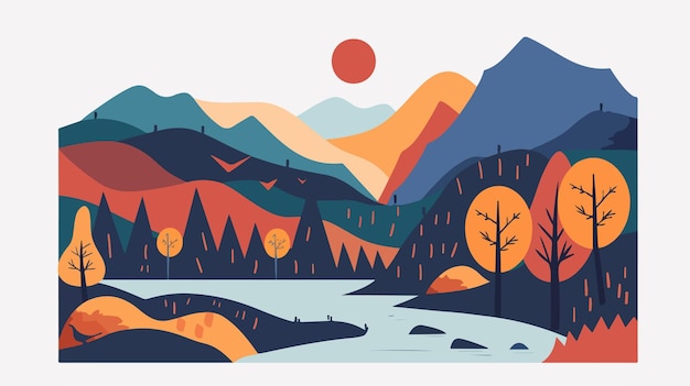 Vector abstract landscape illustration flat vector isolated