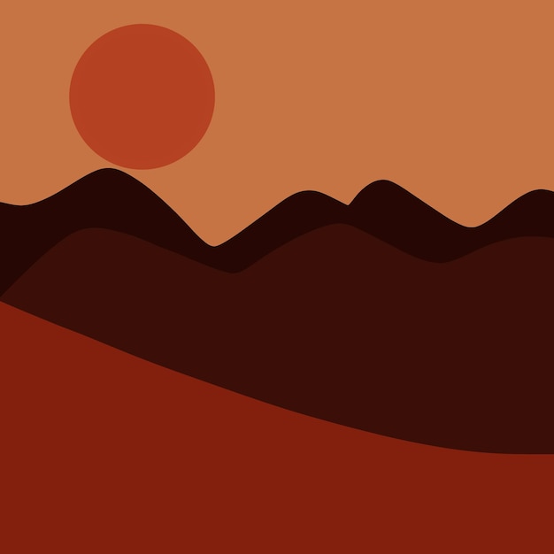 Abstract landscape with a view of the desert and sunset