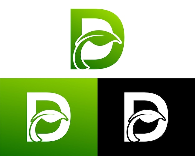 Abstract letter D green leaf logo