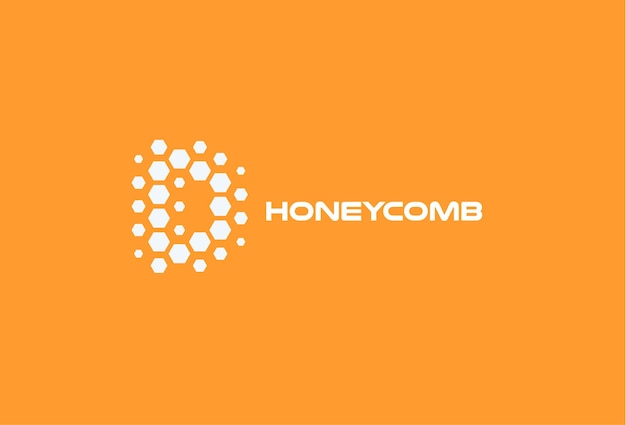 Vector abstract letter d hexagon shapes honeyconb vector logo concept honeybee isolated icon on orange