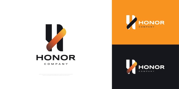 Abstract Letter H Logo Design with Modern Concept in Black and Orange Gradient Style