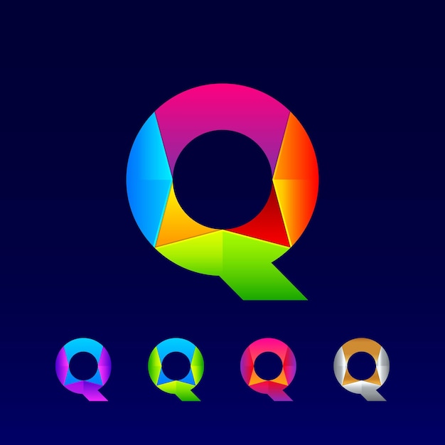 Abstract Letter Q logo design with 3d Glossy colorful and gradient for Business company