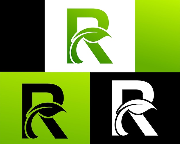 Abstract letter R green leaf logo