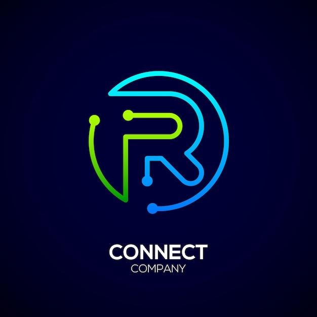 Abstract Letter R logo design with Dots and Circle shape for Technology and Digital Business Company