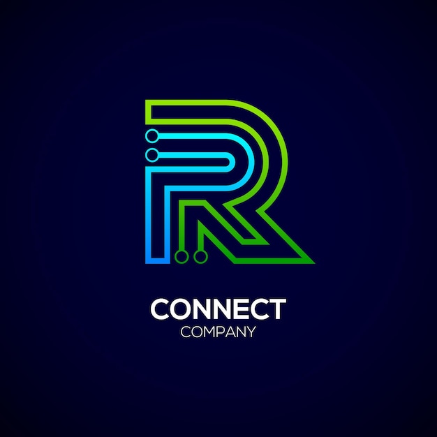 Abstract Letter R logo design with Line and Dots Connect for Technology and Digital Business Company