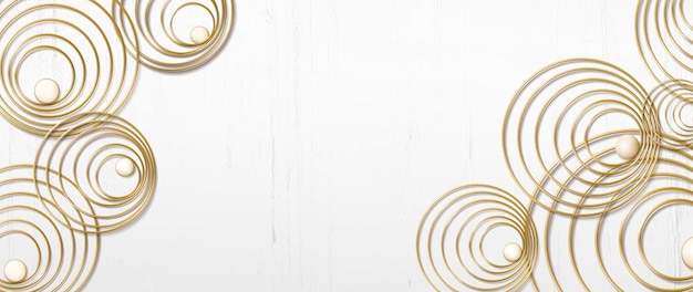 Abstract light background with gold rings. Realistic art banner for web, decor, print