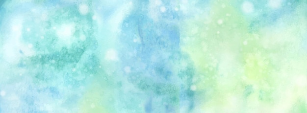 Abstract light blue-green watercolor for background. Winter watercolor hand-painted horizontal background with falling snow splash texture, vector used for header, banner, or wall art.