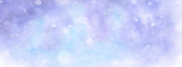 Abstract light blue-purple watercolor for background. Texture stains watercolor hand-painted horizontal background with falling snow, vector used for header, banner, or wall art.