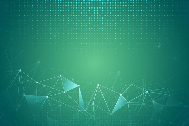 Abstract light green polygon technology networks background with blue lines and dots