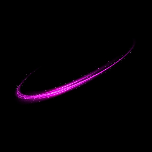 Abstract light lines of movement and speed with purple color sparkles Light everyday glowing effect semicircular wave light trail curve swirl car headlights incandescent optical fiber