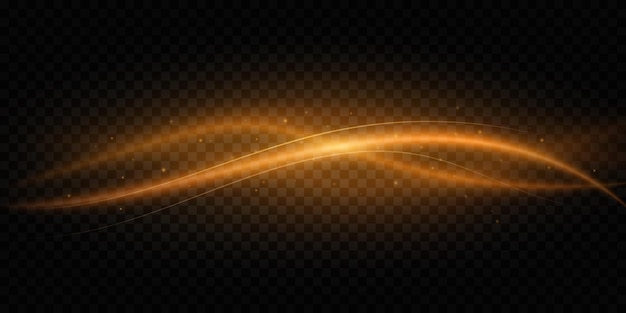 Abstract light trail of glowing waves with magical dust isolated on dark transparent background Vector illustration