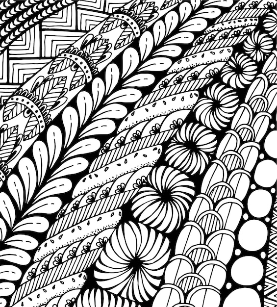 Abstract line art background Antistress zentangle with various patterns Hand drawn doodle