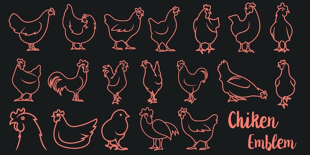 Vector abstract line art chicken icon creative chicken logo design