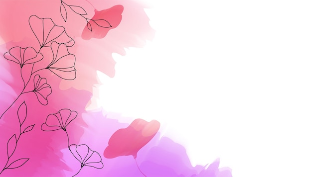 Abstract Line art flower watercolor background Pink brush watercolor style Vector