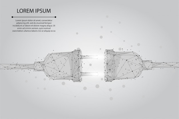 Abstract line and point electric socket with a plug. Polygonal connection and disconnection concept. Low poly Illustration