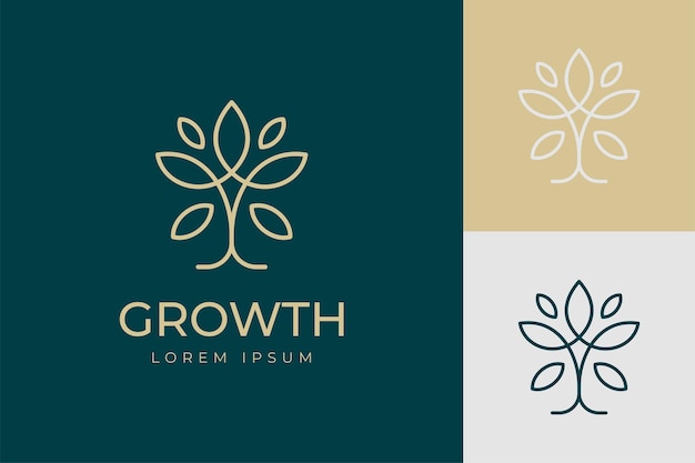 Abstract line tree logo vector symbol icon design elegant simple flower or leaf floral elements for yoga organic bio boutique cosmetics spa natural store