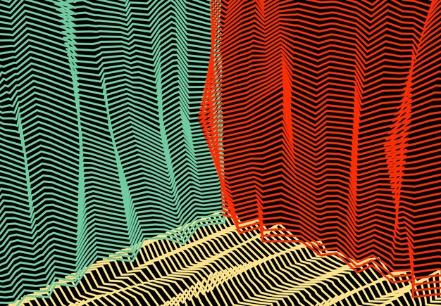 Abstract linear textured vector art background for design, psycho hypnotic futuristic 3d space inside the box or room. Fantastic psychedelic trendy modern op art, optical dimensional illusion.