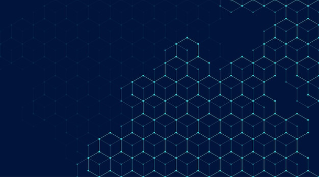 Abstract lines and dots connect background with hexagons. Hexagons connection digital data and big data concept. Hex digital data visualization. Vector illustration.