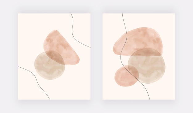 Abstract lines with nude and pink watercolor shapes