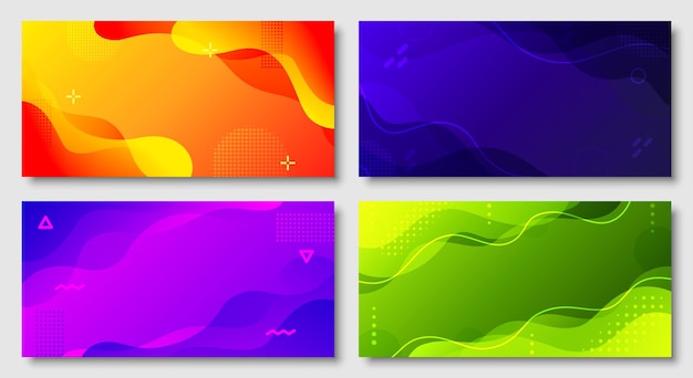 Abstract liquid neon memphis background color set