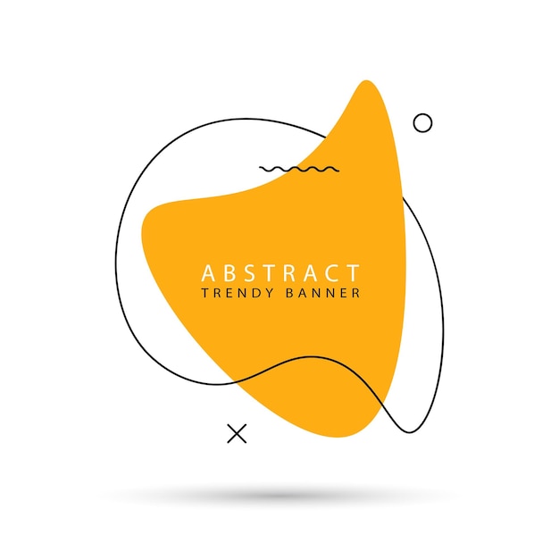 Abstract liquid shape. Simple yellow banner. Flat geometric form with black line.