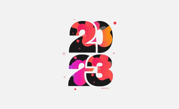 Abstract liquid shapes design with number 2023 happy new year modern graphic elements Vector illustration template