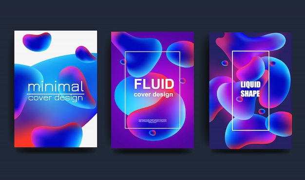 Abstract liquid vector shapes collection, modern colorful gradient backgrounds, fresh and clean design elements set.