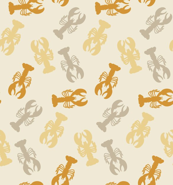 Abstract Lobsters Silhouettes Doodle Style Seamless Pattern Perfect for Allover Swimwear Fabric Prin