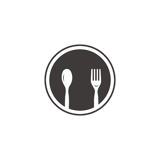 Abstract logo of a cafe or restaurant A spoon knife and fork on a plate A simple outline