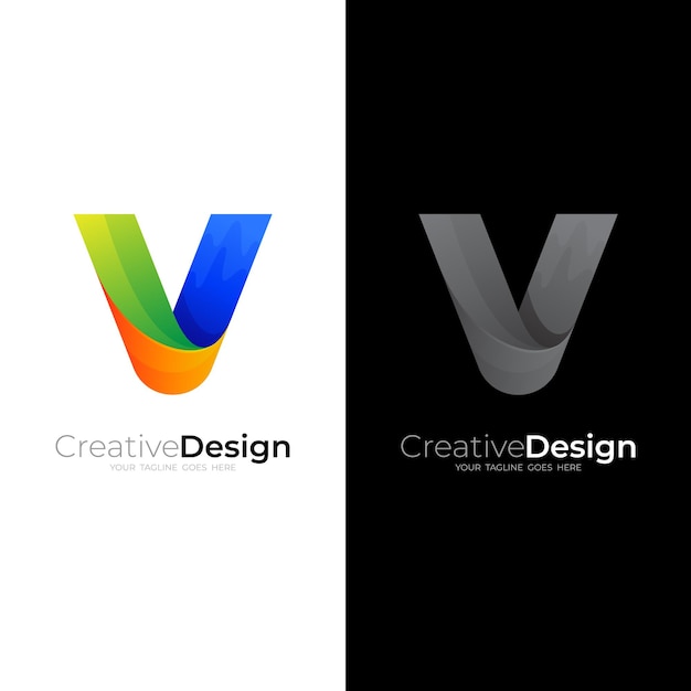 Abstract logo with letter V design template, 3d colorful icons