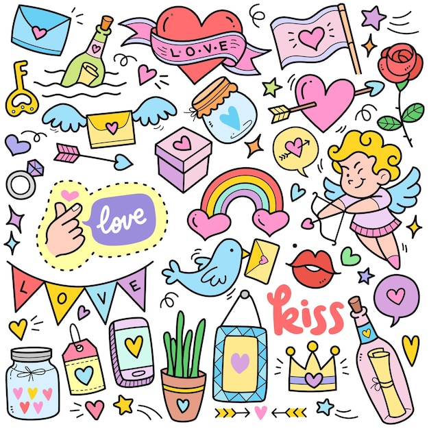 Abstract love concepts colorful vector graphics elements and doodle illustrations