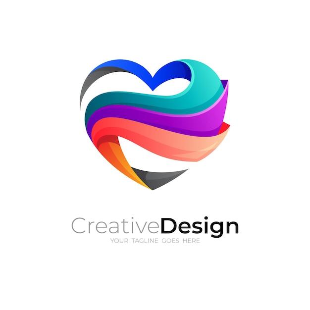 Abstract love logo with design community, 3d colorful icons