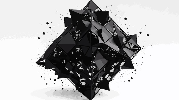 Vector abstract low poly object with black lines and dots