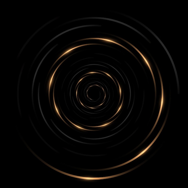 Abstract luxury elegant black and gold spiral circle lines on black vector background