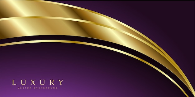 Abstract luxury golden lines curved overlapping on violet background.